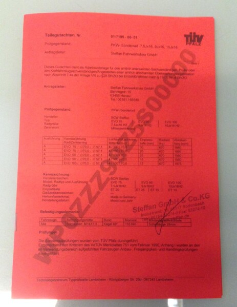 Original Steffan TÜV-Gutachten Original Steffan TÜV-Gutachten